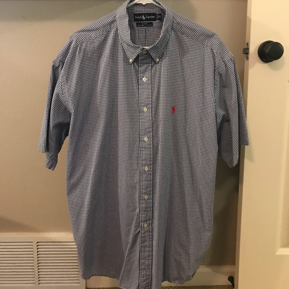 Blue and White Checkered Polo Short Sleeve